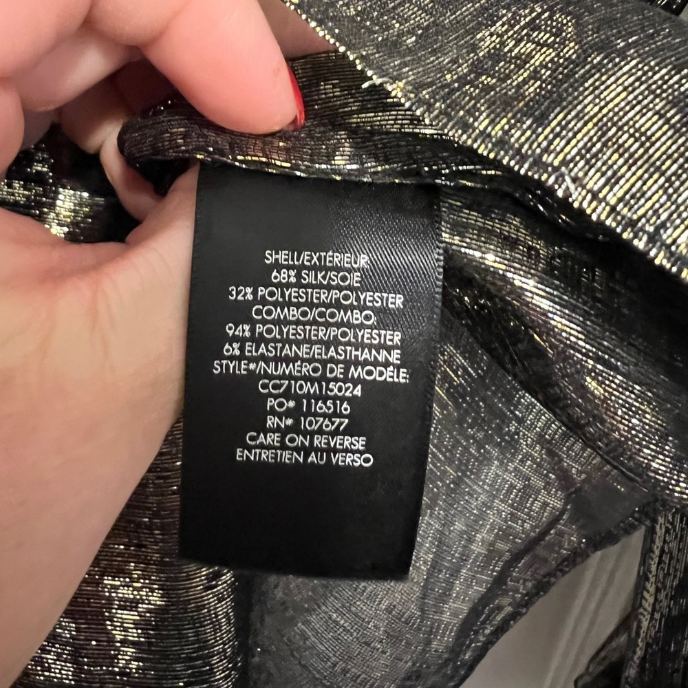 ALICE + OLIVIA Elliot Ruffle Blouse Metallic Gold Ruffle Top - Picture 12 of 12